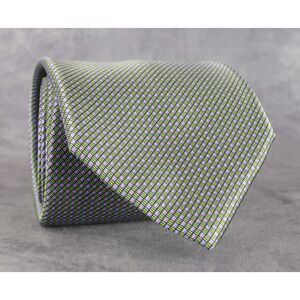David August Silk Neck Tie Green Purple Geometric Micro Check Luxury Italy Satin
